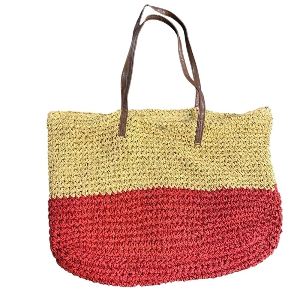Sun ‘n Sand Colorblock Straw Crochet Beach Tote Bag With Zipper